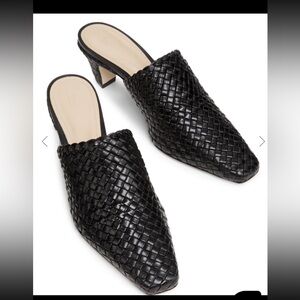 22eleve Braided Leather Block Heel Mules Black Luxury Chic Designer Shoes Sz 39